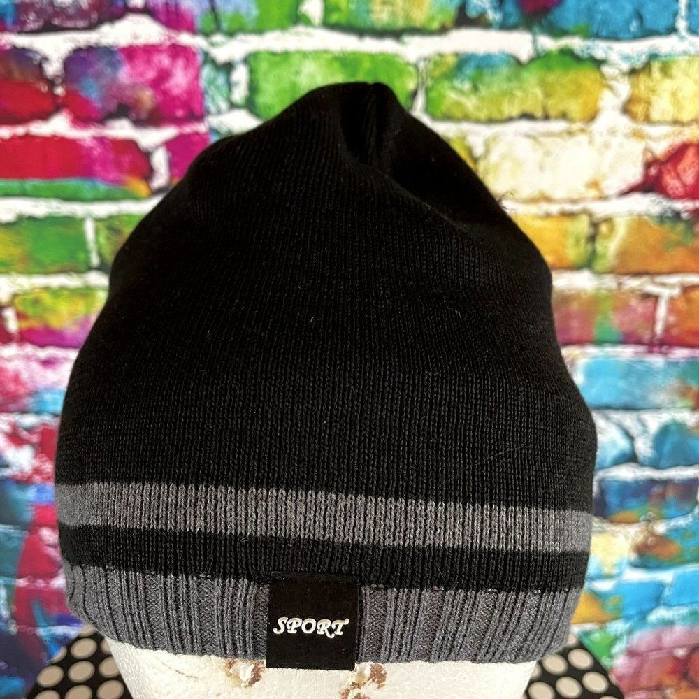 Sport Black Gray Beanie Hat Stocking Cap One Size